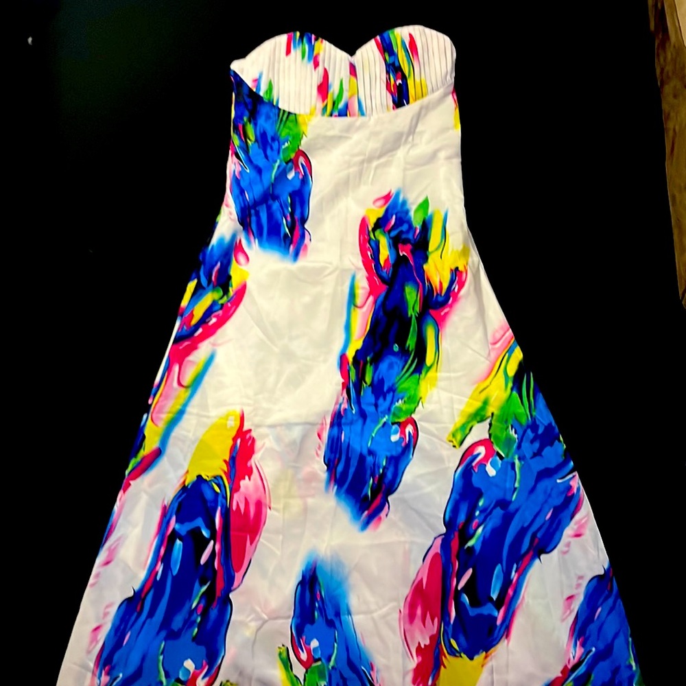 Multi colored long strapless dress